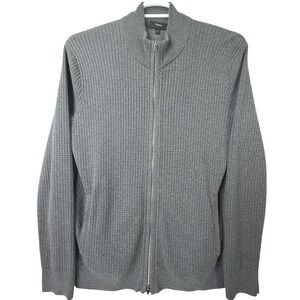 Theory Amadeo Full Zip Cardigan Mens Cotton Waffle Knit Mock Neck Sweater Gray M